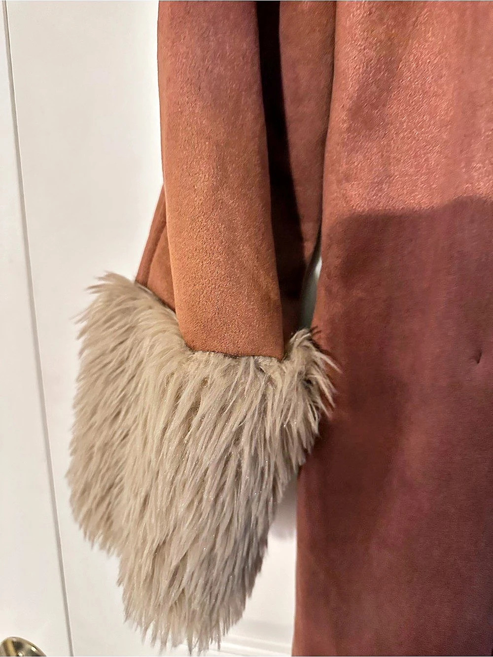 MSdoset Faux Fur Trim Long Coat in Brown - Picture 3 of 6
